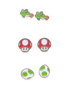 Nintendo - Set of 3 Pair Studd Earrings with Yoshi, Egg and Mushroom